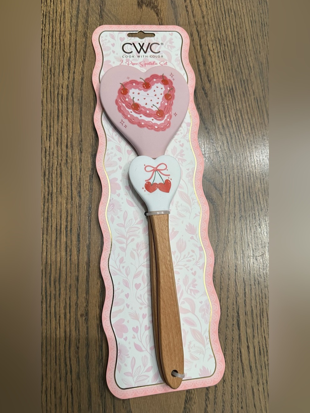 Cook With Color Pink Cherry Heart Spatula Set NWT